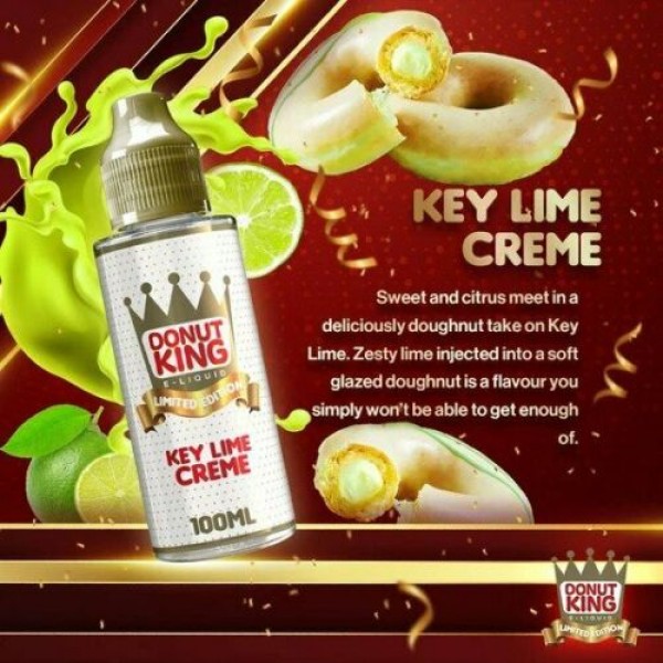 Limited Edition Key Lime Creme by Donut King. 70VG/30PG E-liquid, 0MG Vape, 100ML Juice