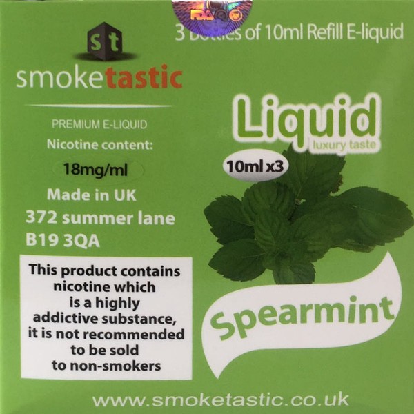 Spearmint 10ml Smoketastic E Liquid Juice 6mg, 12mg, 18mg Vape Multibuy